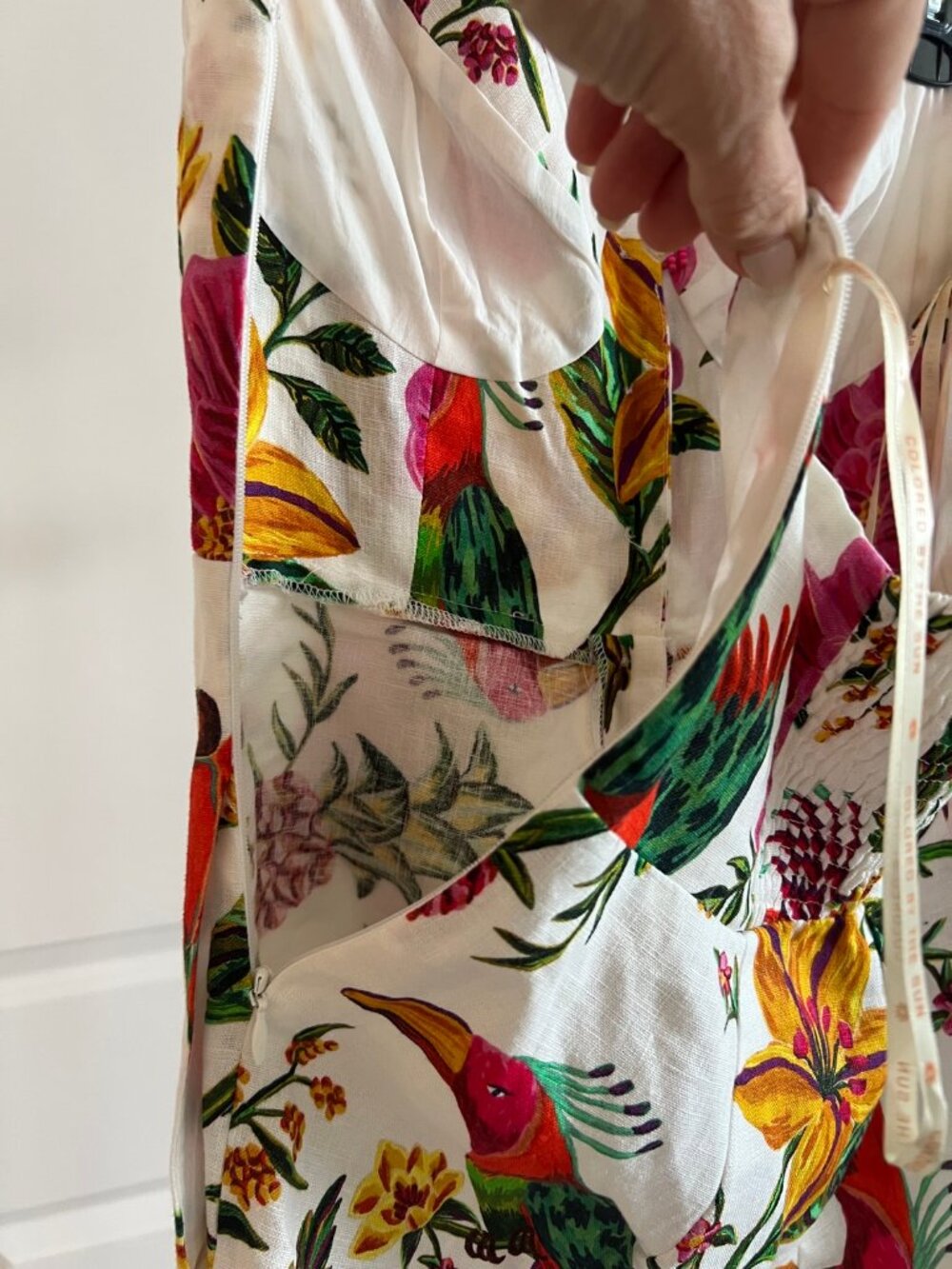 Farm Rio Toucans Garden Halter Jumpsuit M NWT 100% Linen Tropical Print - Picture 5 of 11